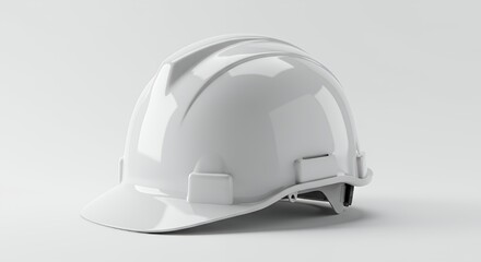 Fototapeta premium Angled White Hard Hat Reflecting Soft Light on Smooth Contours Isolated on White