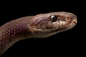 Fototapeta premium Serpentine Gaze: A Close-Up Study of a Dark Brown Snake