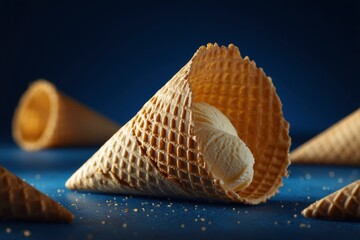 Creamy Vanilla Ice Cream in a Waffle Cone: A Luxurious, Golden-Hour Still Life