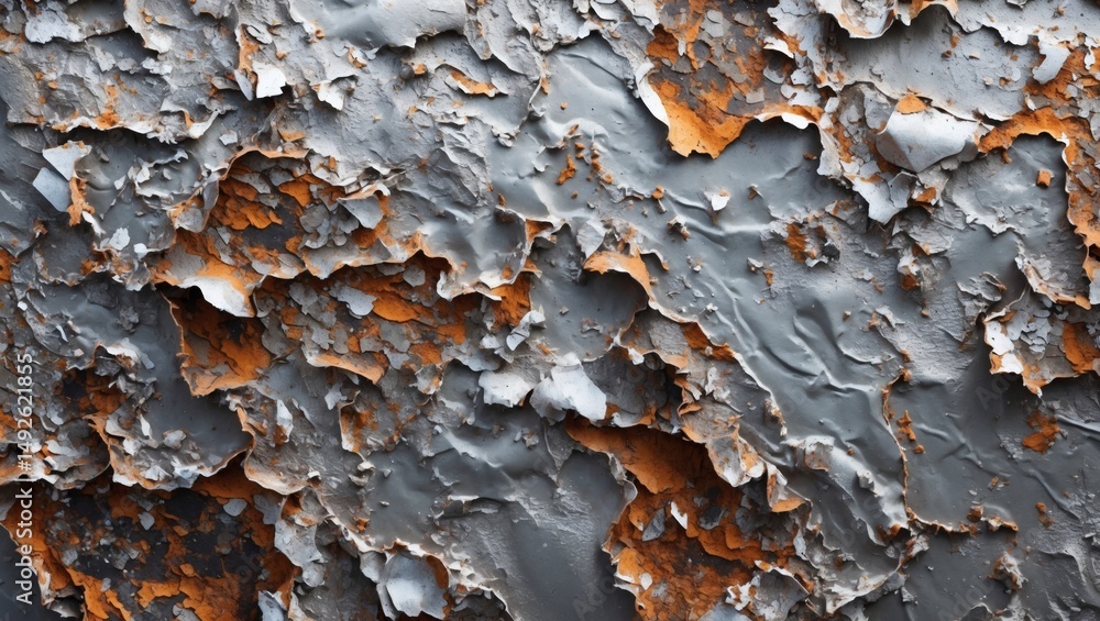 Poster close-up of textured, peeling paint revealing layers of color and patterns