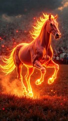 Fire horse galloping across a field. Horse symbol of 2026