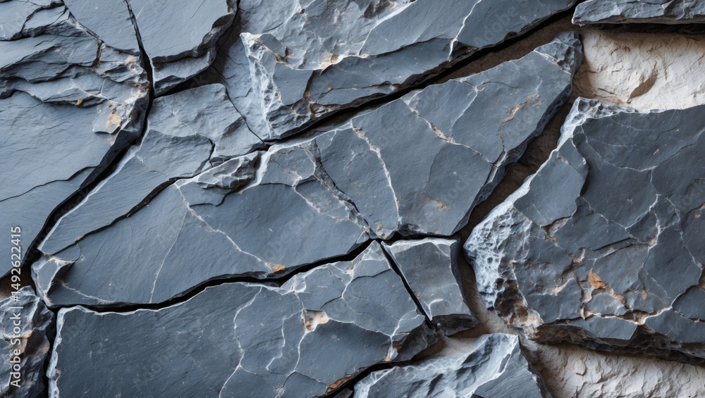 Poster a close-up of weathered stone wall, shows the natural texture and the rough surface with cracks