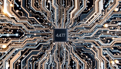 Abstract Circuit Board Design Featuring Microchip and Intricate Lines in Technology Visualization
