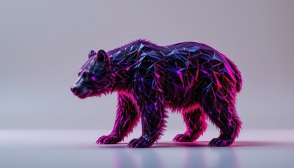 Abstract Colorful 3D Bear Sculpture with Shiny Glittery Texture in Vibrant Purple and Pink