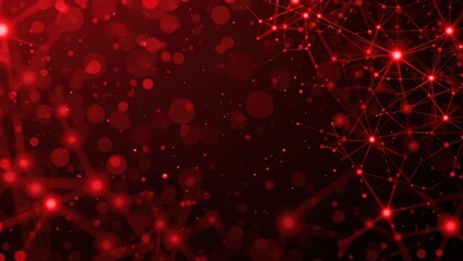Abstract Red Background with Glowing Dots and Connections Representing Digital Technology