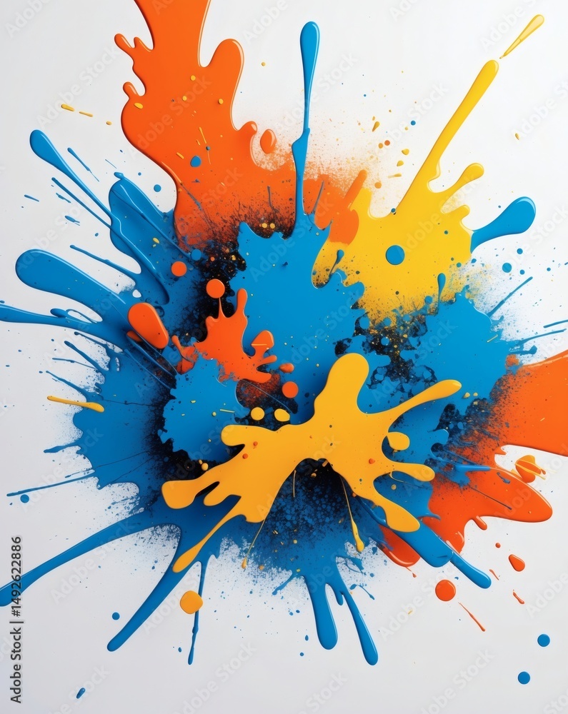 Aufkleber vibrant paint splatters in dynamic explosion, a burst of creativity with an abstract design