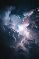 Lightning Strikes Through Dramatic Cumulus Clouds Atmospheric Weather Event Vertical View