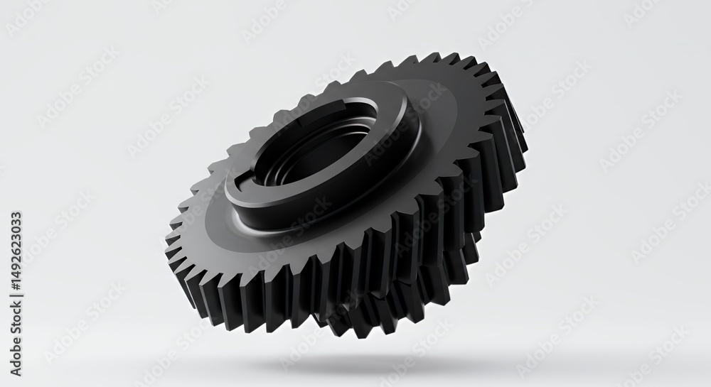 Poster detailed black gear with multiple cogs rotating on clean white backdrop perfect for engineering and 