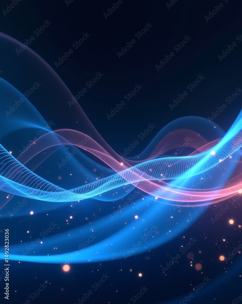 Poster abstract waves of glowing energy in blue and pink hues against a dark background. dynamic and flowin