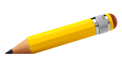 3D yellow pencil icon with eraser, front view, clean white background