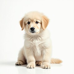 Cute Fluffy Puppy Sitting on White Background

