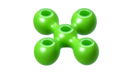 Cartoonish 3D green share icon with round connectors, isometric view, white background