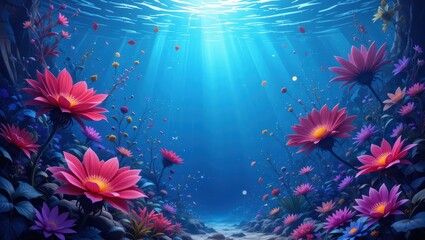 Breathtaking Underwater Scene with Vibrant Pink Lotus Flowers Surrounded by Dappled Sunlight