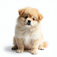 Cute Fluffy Puppy Sitting on White Background

