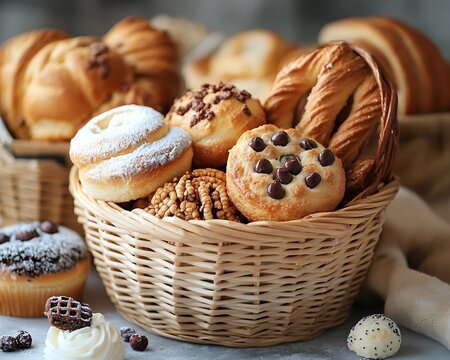 Variety of baked goods in a basket (1) - Powered by Adobe