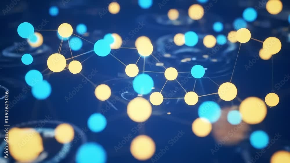 Aufkleber abstract network animation glowing spheres and data visualization on blue background