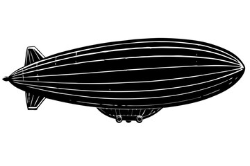 Black silhouette vector design of a blimp dirigible in profile, blimp, dirigible, airship, zeppelin, silhouette, vector, outline, broadside, profile, retro, vintage, transportation, travel, flight, ai