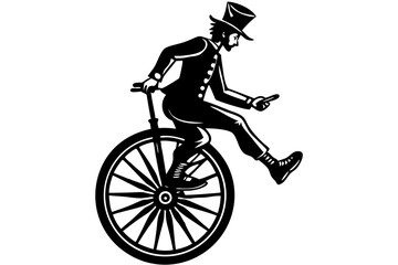 Naklejka premium Profile silhouette of a person riding a unicycle with balance, unicycle, silhouette, rider, profile, person, balance, sport, circus, black and white, vector, graphic, design, illustration, monochrome,