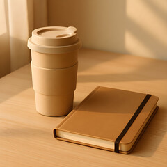 Coffee Cup and Notebook on Desk