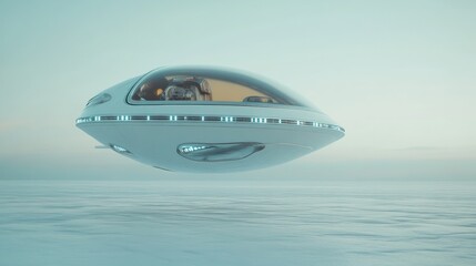 Obraz premium Futuristic Spaceship Soaring Above a Serene, Frozen Landscape