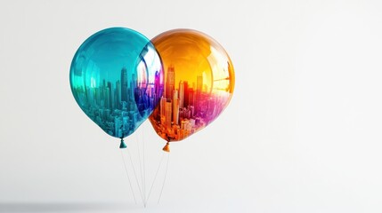 Colorful balloons reflecting a city (2)