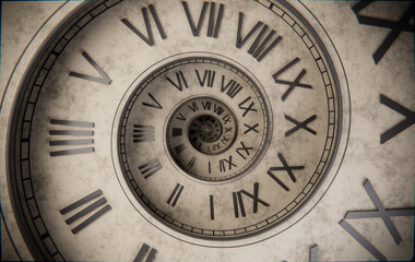 Aged Spiral Clock Face, Vintage Time Concept Background