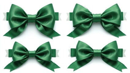 Four Sparkling Green Ribbons with Bow Designs for Decorative and Festive Use