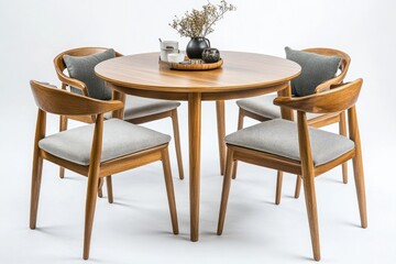 Wooden dining set with round table and four chairs