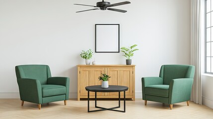 Modern living room interior design mock-up with muted colors.