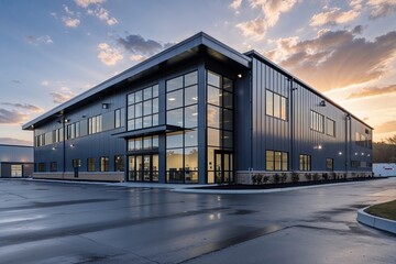Fototapeta premium Modern Distribution Center Design with Office Space on Industrial Property