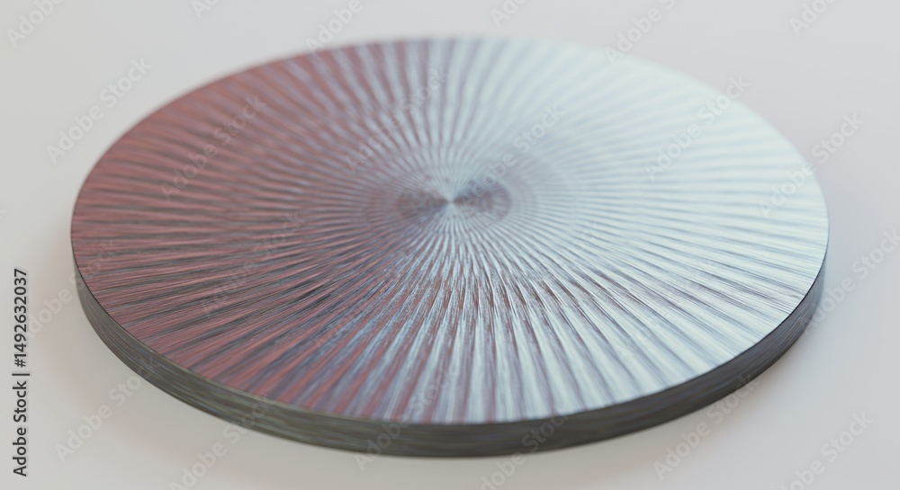 Poster iridescent circular metallic disc with microscopic diagonal patterns isolated on white background ma