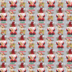 Christmas pattern with cute gnome and reindeer