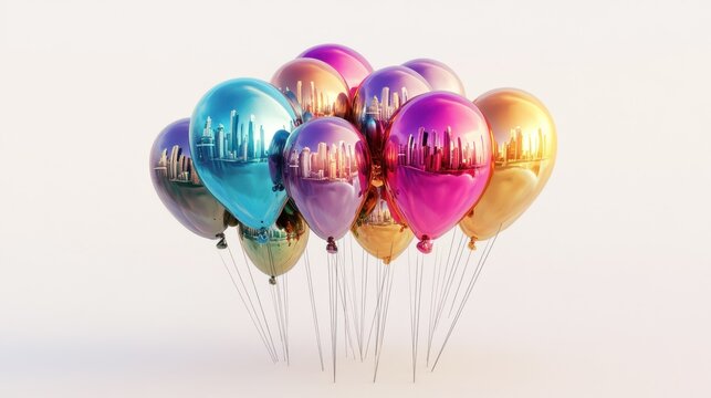 Colorful balloons reflecting city skyline (19) - Powered by Adobe