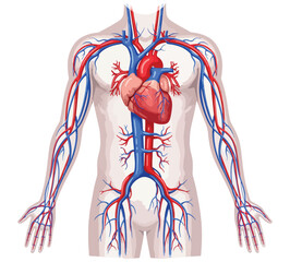 Human Circulatory System Heart, Arteries, and Veins Illustration.