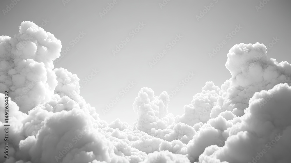 Poster a breathtaking view of dramatic. billowing clouds in a monochromatic sky. creating a sense of depth 