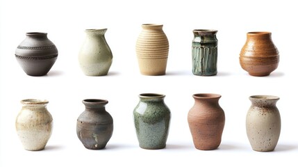 Handmade pottery designs isolated on white background
