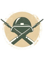 Naklejka premium Iconic Military Emblem with Crossed Rifles and Helmet: Vintage Style Graphic Design for Armed Forces and Warfare Enthusiasts