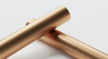 Metallic Bronze Rods of Varying Thicknesses Displayed Diagonally on White Backdrop Highlighting Smooth Cylindrical Forms Perfect for Industrial or Decorative Purposes