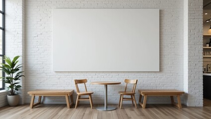 Modern Minimalist Interior Design Featuring Wooden Furniture and Empty White Wall Space