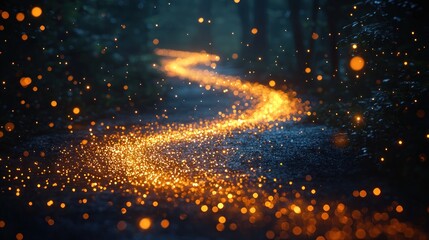 Obraz premium Mysterious path of golden sparks in dark woods