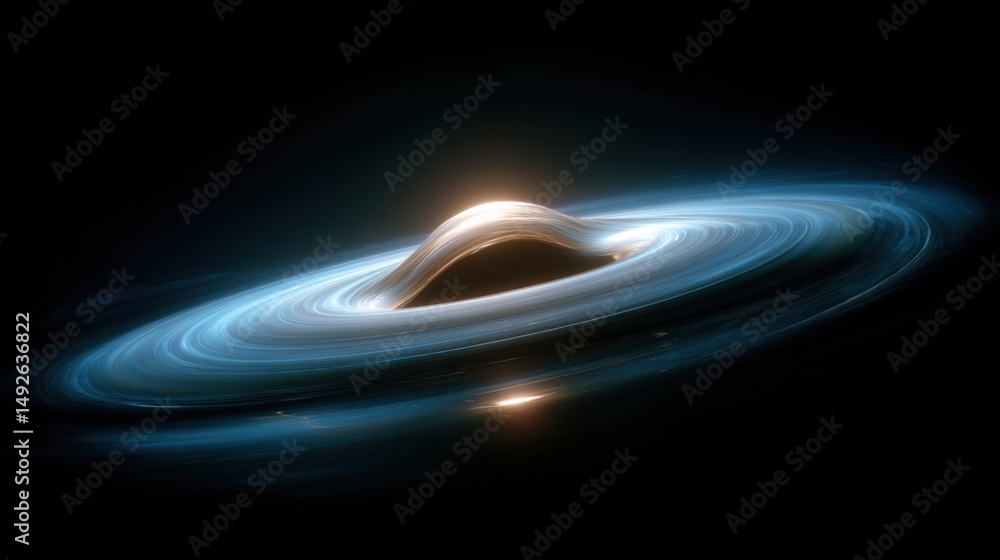 Poster digital rendering of a black hole with accretion disk in deep space cosmic phenomenon illustration