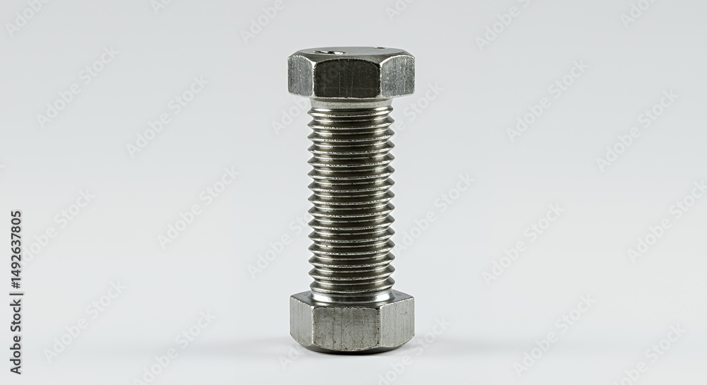 Poster polished metallic bolt with hexagonal head and detailed threading isolated on white background perfe
