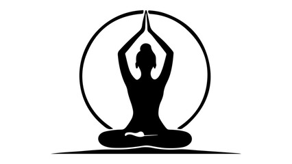 black and white shape of a woman in yoga lotus pose and in circle vector illustration 