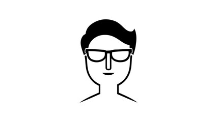 simple silhouette of a person smiling with glasses, icon of a person with glasses smiling simple vector illustration, programmer with glasses vector simple icon black and white illustration 