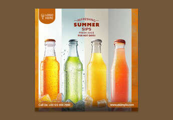Refreshing Summer Sips Editable Social Media Post for Fresh Juice Promotions and Seasonal Drink Specials.