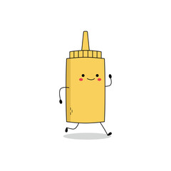 Cute mustard yellow bottle cartoon character running doodle