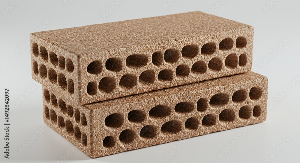 Poster stacked rectangular porous blocks showcasing light and shadow on surface texture isolated on white b