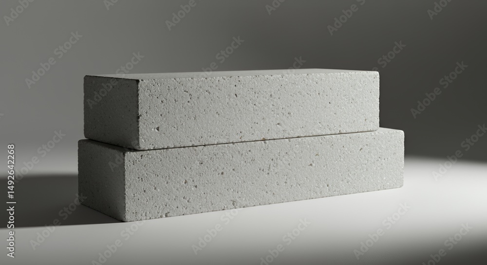 Poster stacked rough light gray rectangular blocks under diffuse lighting isolated on white background