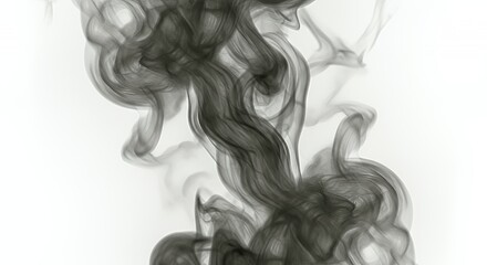 Swirling Dark Grey Smoke Dissipating on White Background with Soft Focus and Watercolor Textures