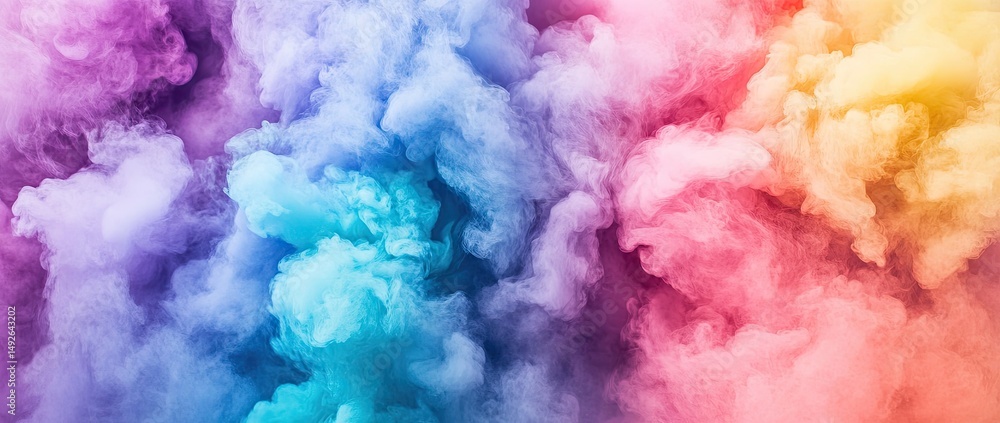 Poster a vibrant explosion of colorful smoke billowing across a neutral background. creating an artistic an